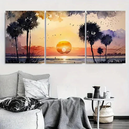 3pcs Vibrant Tropical Palm Silhouette Wall Art Canvas Unframed - High Quality Print 100% Australian Made Wall Canvas