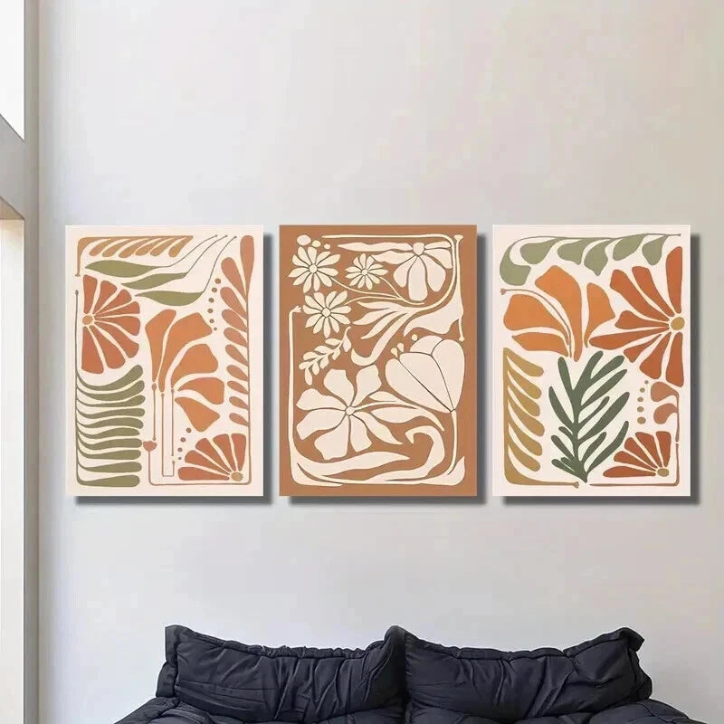3pcs Abstract Floral Botanical Flowers Wall Art Set Canvas Framed 60x90cm - High Quality Print 100% Australian Made Wall Canvas Ready to Hang