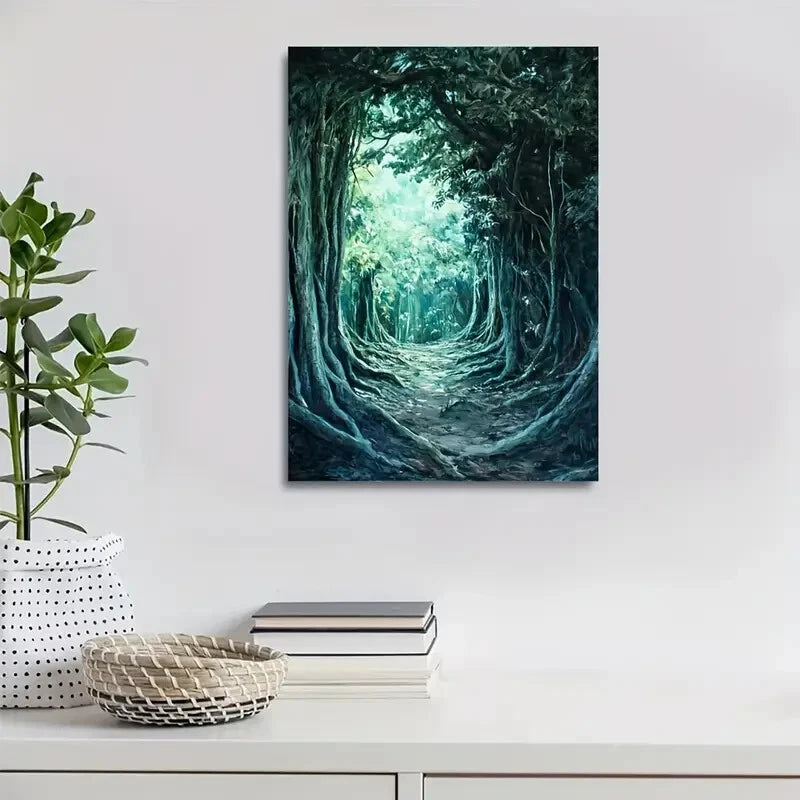 Beautiful Flourishing Banyan Forest Painting 40x60cm Metal Print Ready to Hang - Bella Home Decor