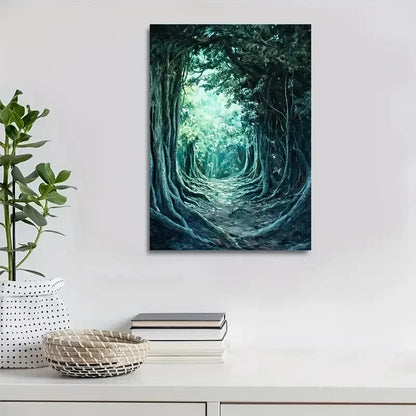 Beautiful Flourishing Banyan Forest Painting 40x60cm Metal Print Ready to Hang - Bella Home Decor