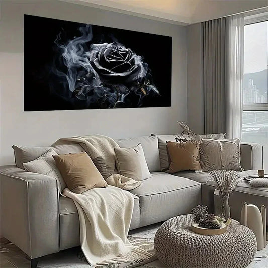 Frameless Black Rose Smoke Wall Art wall canvas office home room framed 120x60cm