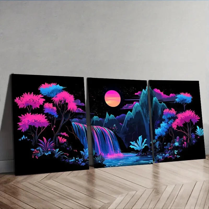 3pcs Mysterious Mountain Design Vibrant Perfect Wall Art Set Canvas Framed 50x70cm - High Quality Print 100% Australian Made Wall Canvas Ready to Hang - Bella Home Decor