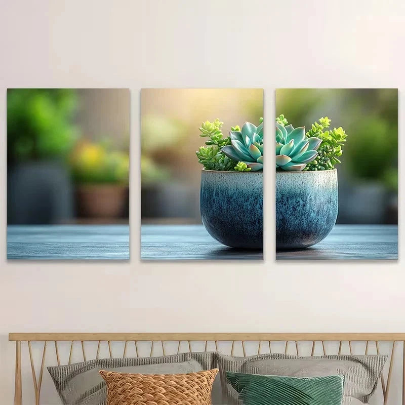 3pcs Watercolor Succulent in a Coffee Mug Wall Art Set Canvas Framed 40x60cm - High Quality Print 100% Australian Made Wall Canvas Ready to Hang