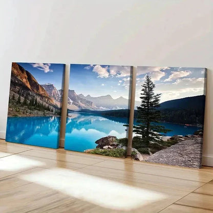 3pcs Vibrant Mountain Lake Scenery Tranquil Sky Wall Art Canvas Unframed - High Quality Print 100% Australian Made Wall Canvas