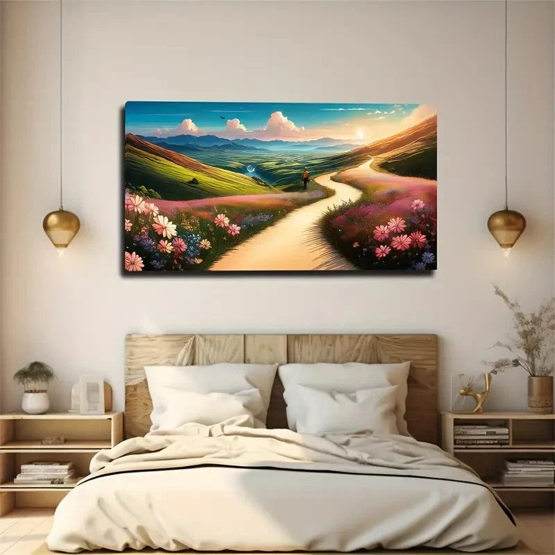 Delicate Nature Road Romantic Wall Art Canvas Office Home Room Framed 120x60cm