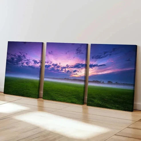 3pcs Endless Grassland & Purple Sky Wall Art Set Canvas Unframed - High Quality Print 100% Australian Made Wall Canvas