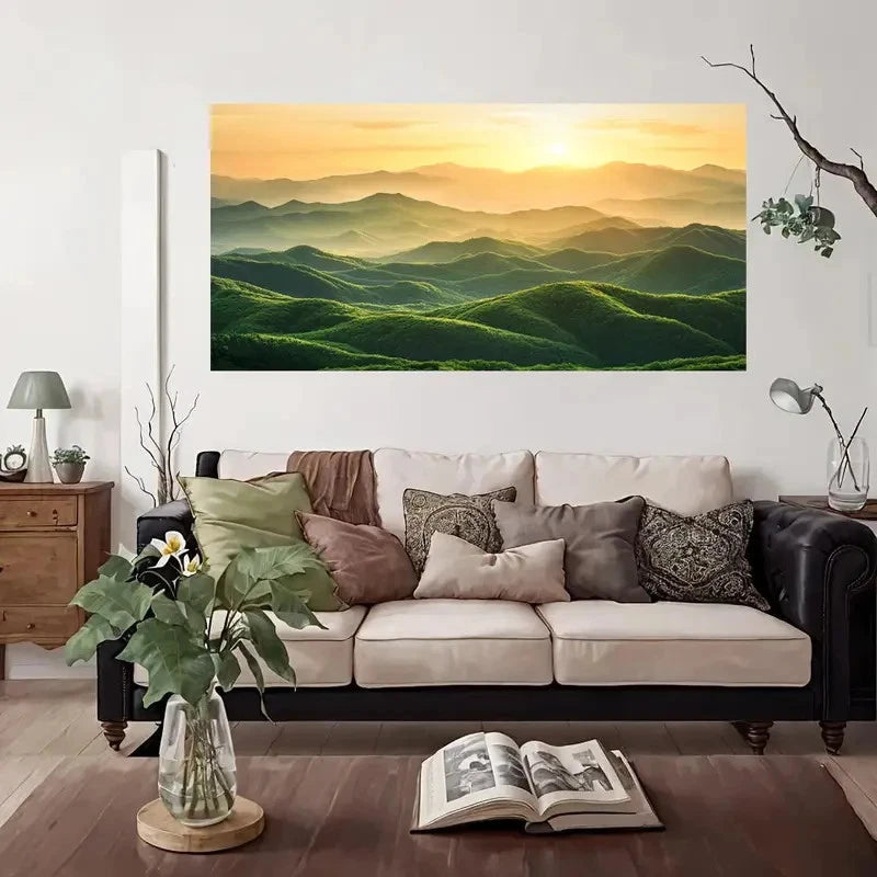 Golden Mountain Landscape Wall Art Canvas Office Home Room Framed 120x60cm