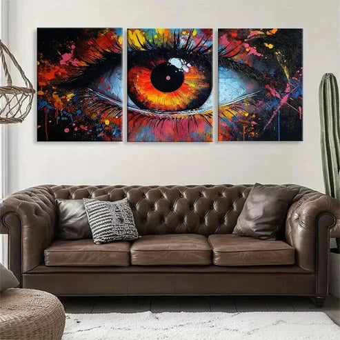 3pcs Vibrant Abstract Eye Splashes & Deep Hues  Wall Art Set Canvas Unframed - High Quality Print 100% Australian Made Wall Canvas - Bella Home Decor