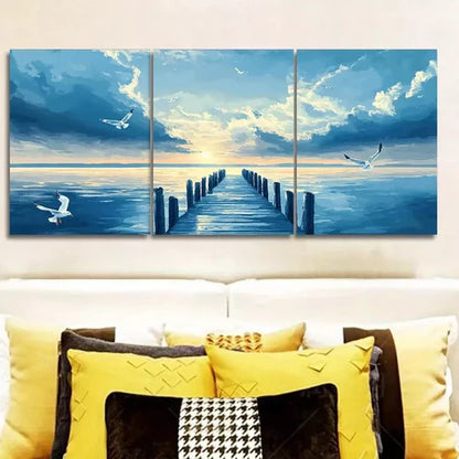 3 PCS Seagulls Over Harbor Nature Wall Art Set Canvas Unframed - High Quality Print 100% Australian Made Wall Canvas - Bella Home Decor