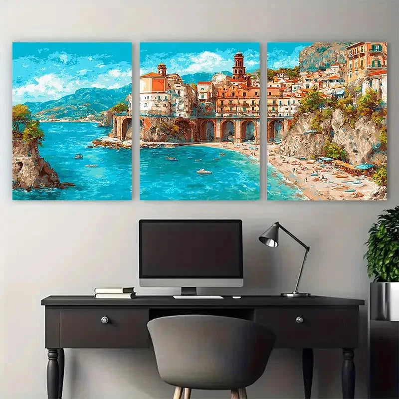 3pcs Calabria Italy Colorful Tropes Perfect Wall Art Set Canvas Framed 40x60cm - High Quality Print 100% Australian Made Wall Canvas Ready to Hang - Bella Home Decor