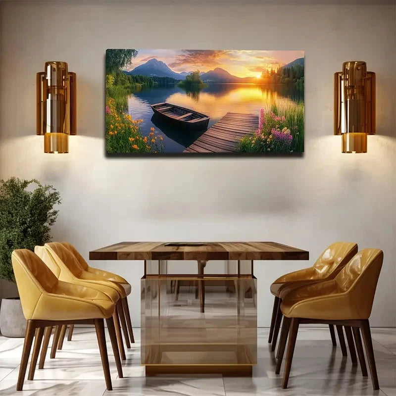Vibrant Sunset Landscape Wall Art canvas office home room framed 120x60cm - Bella Home Decor