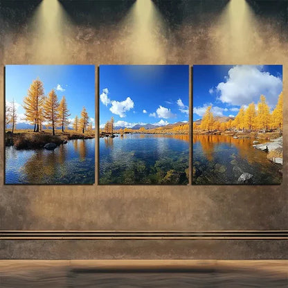 3pcs Golden Trees & Clear Blue Sky Perfect Wall Art Canvas Unframed - High Quality Print 100% Australian Made Wall Canvas - Bella Home Decor
