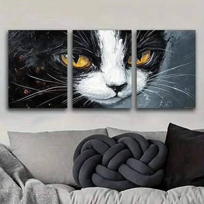 3pcs Black And White Tuxedo Cat Decor Wall Art Set Canvas Framed 60x90cm - High Quality Print 100% Australian Made Wall Canvas Ready to Hang - Bella Home Decor