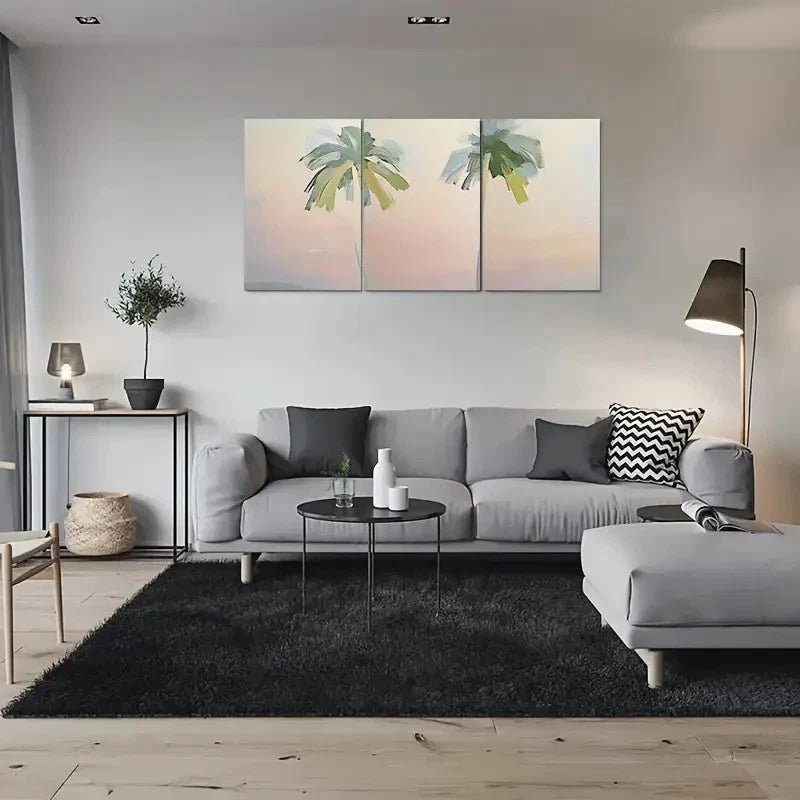 3pcs Abstract Palm Tree Painting Metal Print Ready to Hang Art - Bella Home Decor