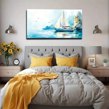 Abstract Coastal Sailboat Sea Wall Art Canvas Office Home Room Framed 120x60cm