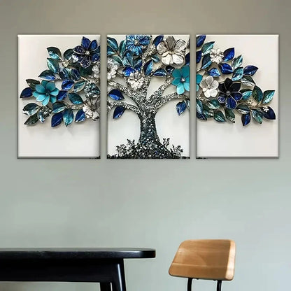 3pcs Blue Tree with Silvery Leaves and Crystals Wall Art Set Canvas Framed 60x90cm - High Quality Print 100% Australian Made Wall Canvas Ready to Hang - Bella Home Decor