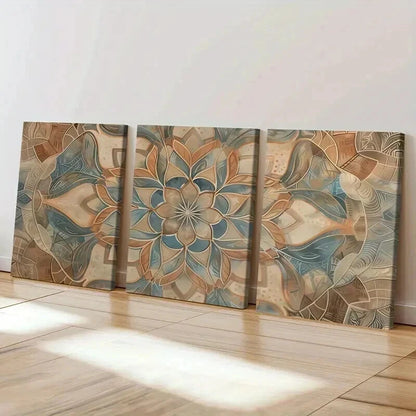 3pcs Abstract Floral Symmetrical Geometric Wall Art Set Canvas Framed 40x60cm - High Quality Print 100% Australian Made Wall Canvas Ready to Hang