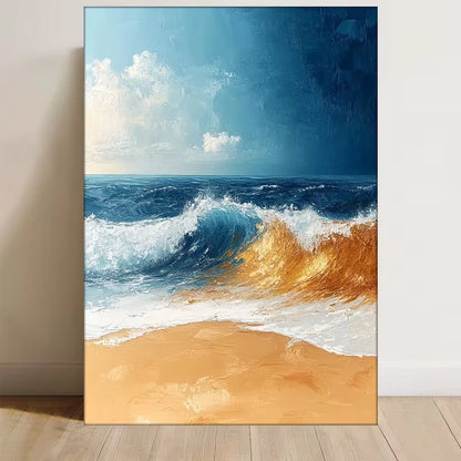 Ocean Art in Blue, White, Golden, Brown 60x90cm Metal Print Ready to Hang
