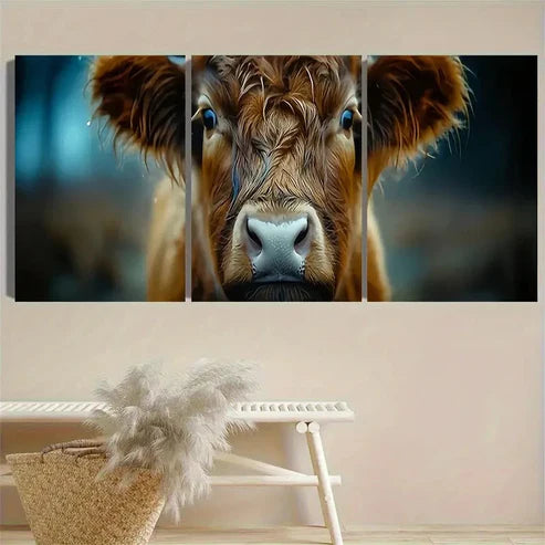3pcs Majestic Brown Cow Portrait Wall Art Set Canvas Unframed - High Quality Print 100% Australian Made Wall Canvas