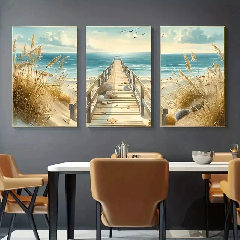 3pcs Modern Coastal Landscape Beach Perfect Wall Art Set Canvas Framed 50x70cm - High Quality Print 100% Australian Made Wall Canvas Ready to Hang