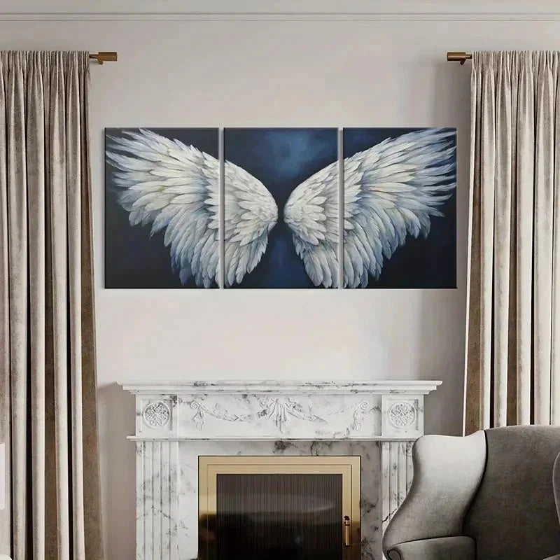 3pcs Abstract Aesthetic White Angel Wings Wall Art Set Canvas Framed 60x90cm - High Quality Print 100% Australian Made Wall Canvas Ready to Hang - Bella Home Decor