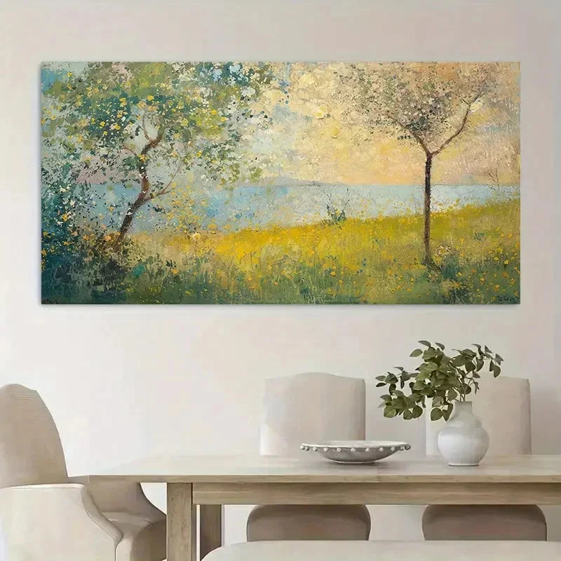 Landscape With Yellow Flowers Wall Art Canvas Office Home Room Framed 120x60cm