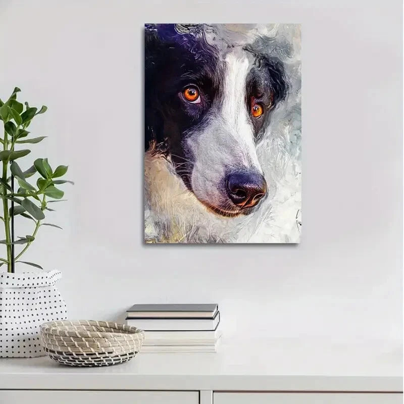Beautiful Abstract Art Border Collie Painting 40x60cm Metal Print Ready to Hang - Bella Home Decor