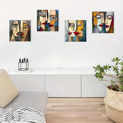 4pcs Cubist Face Wall Art Canvas Framed