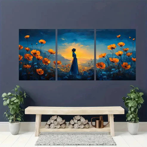 3pcs Serene Woman Silhouette Abstract Wall Art Set Canvas Unframed - High Quality Print 100% Australian Made Wall Canvas
