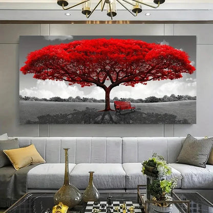 Ash Color Sky Red Tree wall canvas office home room framed 120x60cm - Bella Home Decor