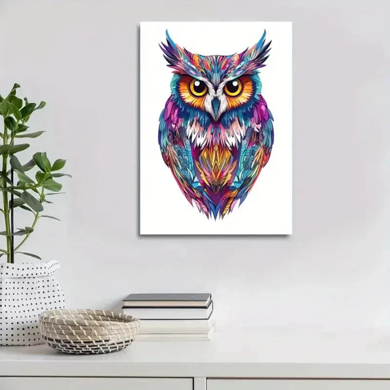 Beautiful Vibrant Owl Contemporary Painting 40x60cm Metal Print Ready to Hang - Bella Home Decor