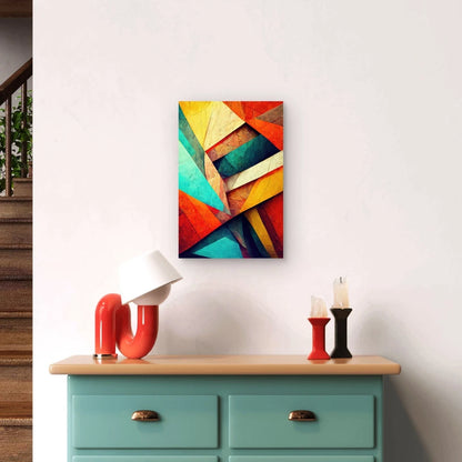 Triangle Abstract Multicolored Red Teal Yellow 40x60cm Metal Print Ready to Hang