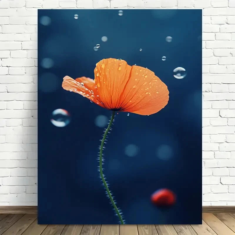 Beautiful Raindrops On Orange Poppy Painting 40x60cm Metal Print Ready to Hang - Bella Home Decor