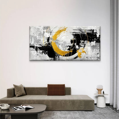 Abstract Black White Golden Wall Art Canvas Office Home Room Framed 120x60cm