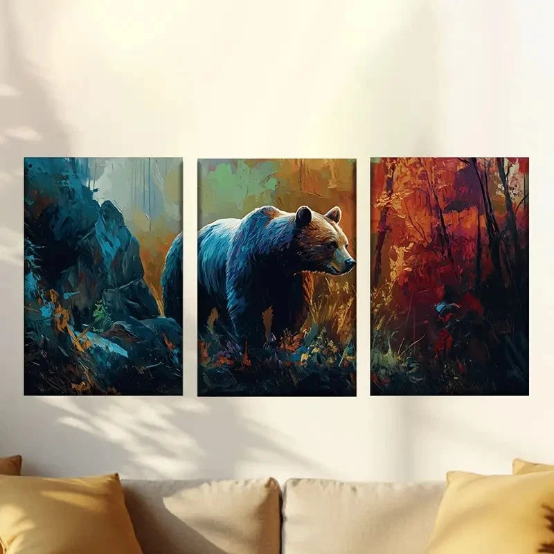 3pcs Bear in Forest Wall Art Set Canvas Framed 40x60cm - High Quality Print 100% Australian Made Wall Canvas Ready to Hang - Bella Home Decor