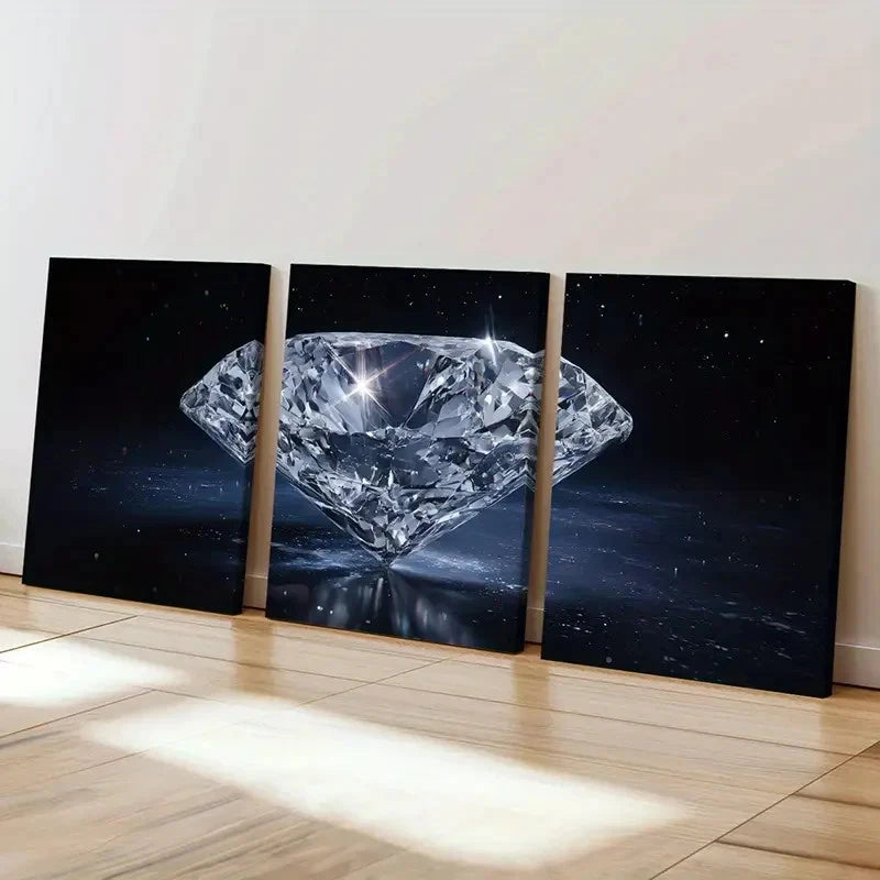 3pcs Luxury Diamond Crystal Gemstone Art   Wall Art Set Canvas Framed 60x90cm - High Quality Print 100% Australian Made Wall Canvas Ready to Hang - Bella Home Decor