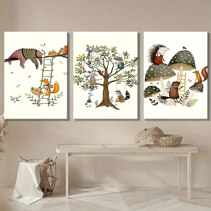 3pcs Whimsical Jungle Animal Giraffe Zebra Metal Print Ready to Hang Art - Bella Home Decor