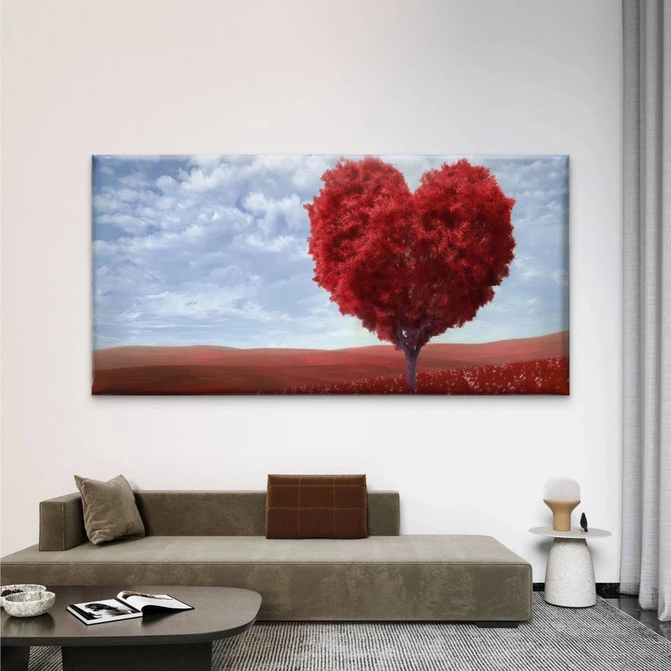 Red Heart-Shaped Tree Wall Art Canvas Office Home Room Framed 120x60cm