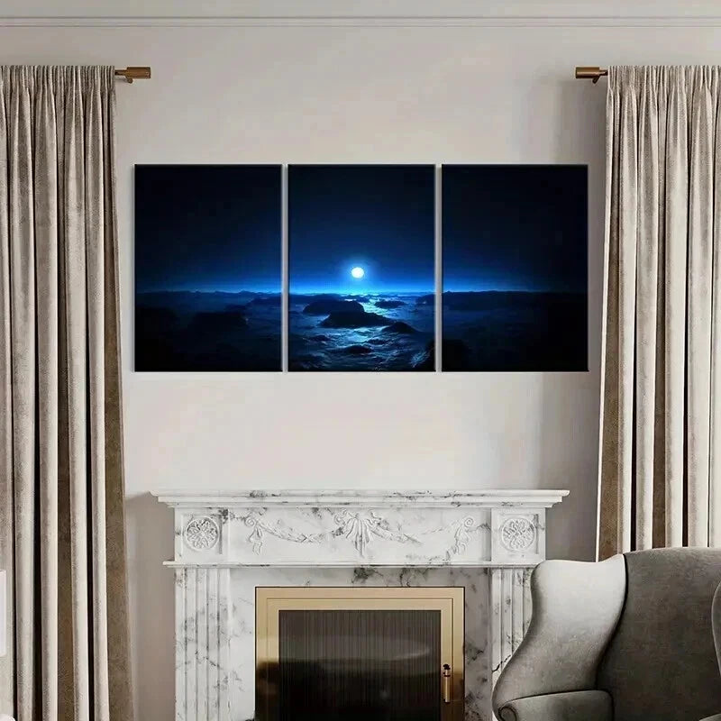 3pcs Full Moon Over Beach Landscape Wall Art Set Canvas Framed 60x90cm - High Quality Print 100% Australian Made Wall Canvas Ready to Hang - Bella Home Decor