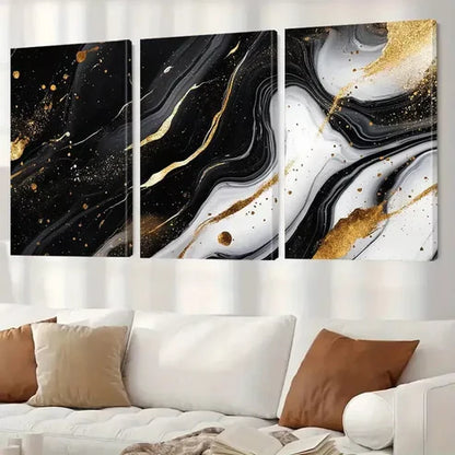 3pcs Black And Gold Aesthetic Veins Marble   Art Set Canvas Unframed - High Quality Print 100% Australian Made Wall Canvas - Bella Home Decor