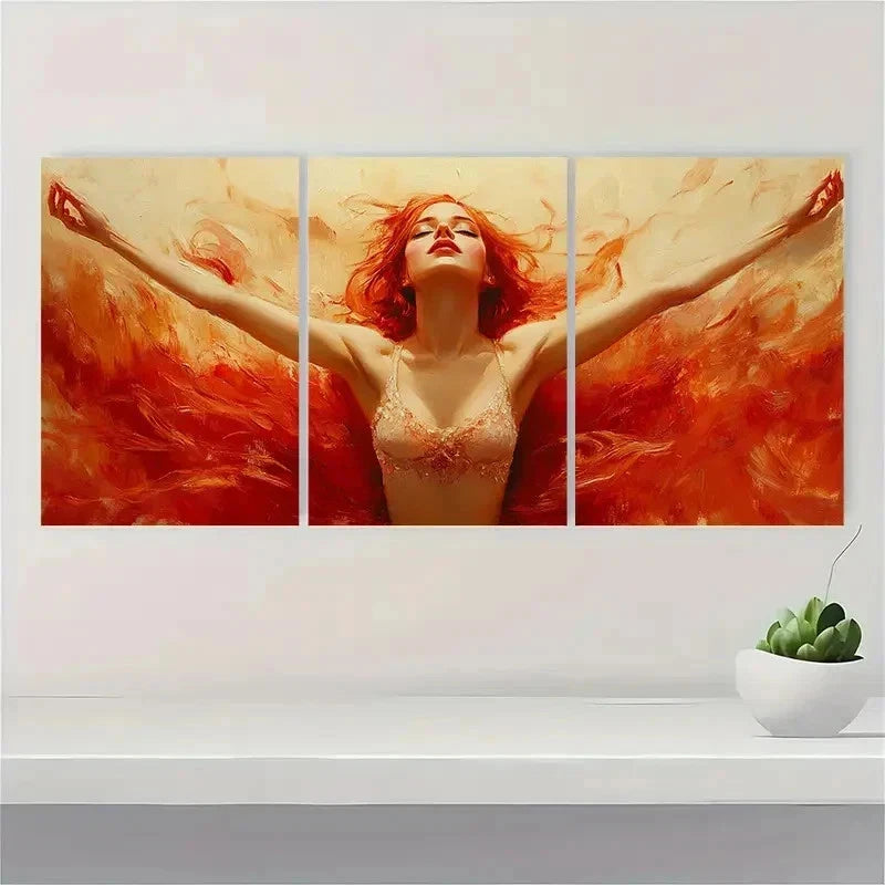 3pcs Ballet Dancer Red Hair Ballerina Perfect Wall Art Set Canvas Framed 60x90cm - High Quality Print 100% Australian Made Wall Canvas Ready to Hang - Bella Home Decor
