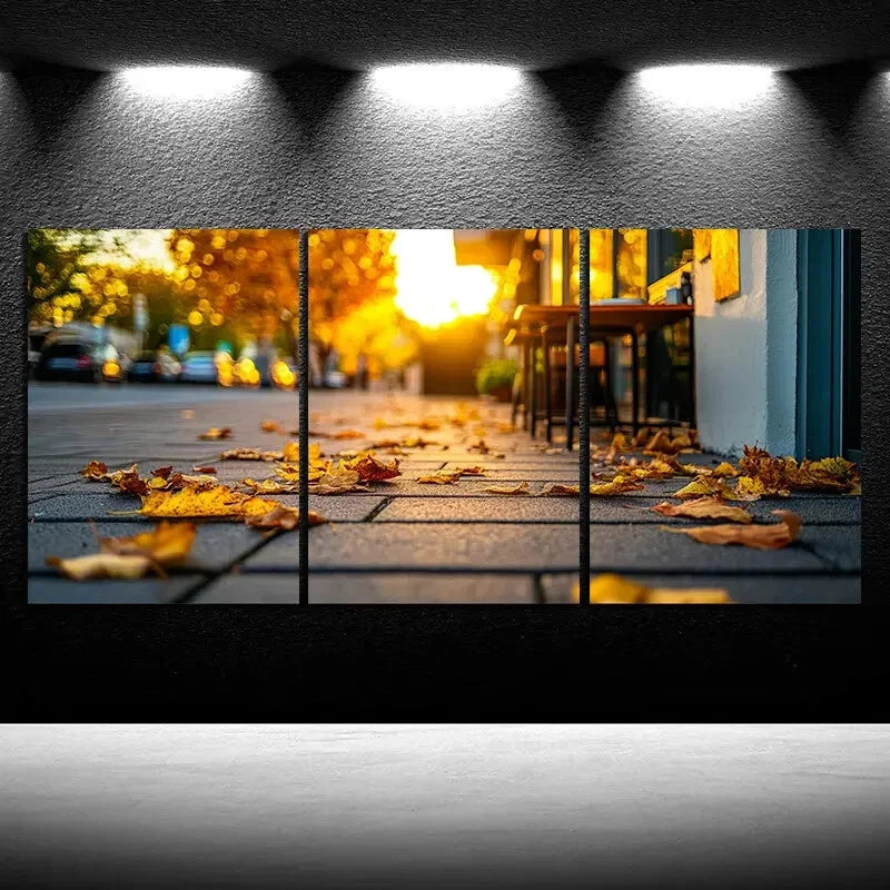 3pcs Mural Painting Set Street Cafes Metal Print Ready to Hang Art - Bella Home Decor