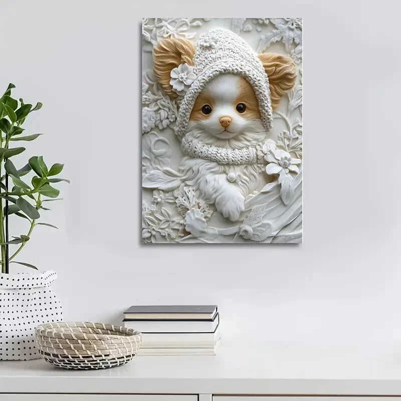 Featuring a Papillon Puppy Wearing a Winter Hat 40x60cm Metal Print Ready to Hang - Bella Home Decor
