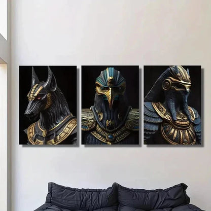 3pcs Black & Golden Pharaoh & Anubis Wall Art Canvas Unframed - High Quality Print 100% Australian Made Wall Canvas - Bella Home Decor