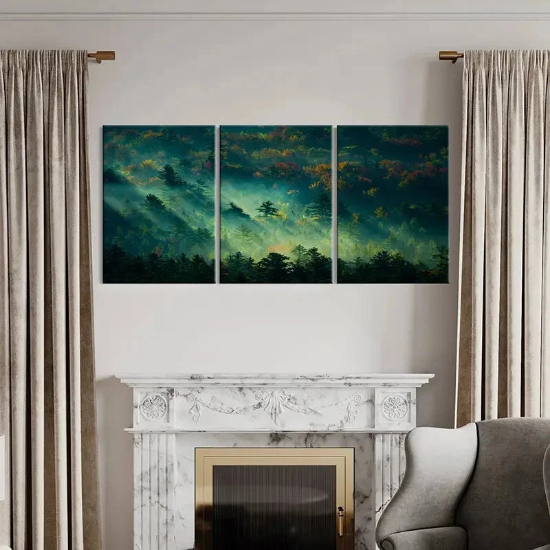 3pcs Misty Forest Woods Landscape Wall Art Set Canvas Framed 50x70cm - High Quality Print 100% Australian Made Wall Canvas Ready to Hang - Bella Home Decor