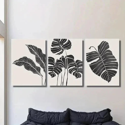 3pcs Black And White Monstera Plant Wall Art Canvas Unframed - High Quality Print 100% Australian Made Wall Canvas - Bella Home Decor