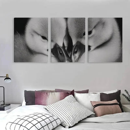 3pcs Black and White Swan Cygnets Cuddling    Wall Art Set Canvas Framed 60x90cm - High Quality Print 100% Australian Made Wall Canvas Ready to Hang - Bella Home Decor
