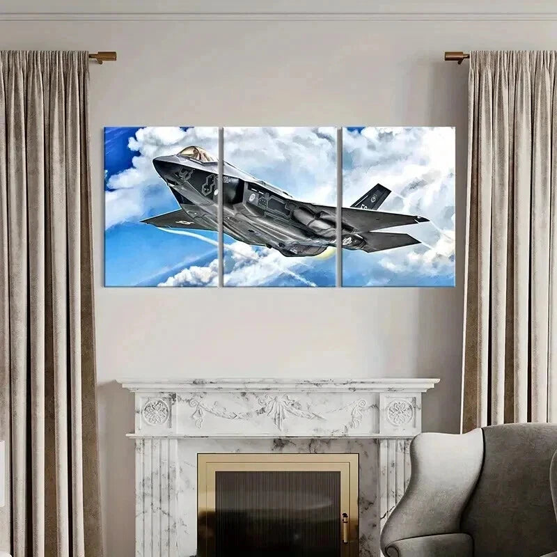 3pcs Fighter Jets & Bombers in Flight Wall Art Set Canvas Framed 60x90cm - High Quality Print 100% Australian Made Wall Canvas Ready to Hang - Bella Home Decor