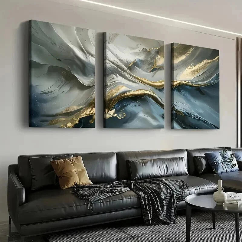 3pcs Abstract Golden & Gray Décor Perfect Wall Art Set Canvas Framed 60x90cm - High Quality Print 100% Australian Made Wall Canvas Ready to Hang - Bella Home Decor