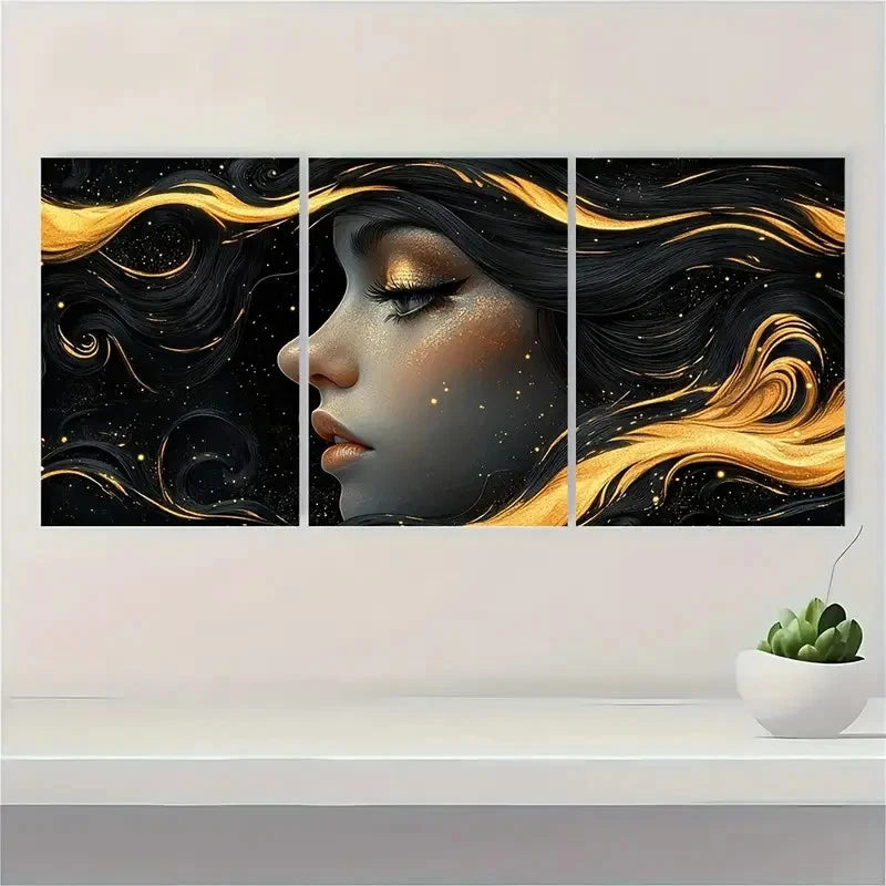 3pcs Black and Gold woman Art u  Wall Art Set Canvas Framed 40x60cm - High Quality Print 100% Australian Made Wall Canvas Ready to Hang - Bella Home Decor